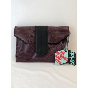 Co-lab by Christopher Kon Large Clutch Bag Vegan Crocodile Design Wine Black